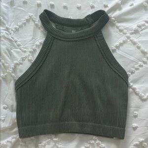 Aerie Olive Green Ribbed Halter Top